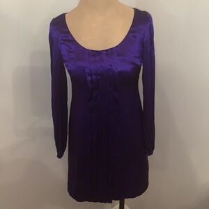 INC International Concepts Silk Purple Pleated Long Sleeve Lined Dress